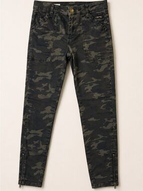 Kut from the Kloth Camo Skinny Pants Women Size 2 Olive Green Ankle Zip Stretch